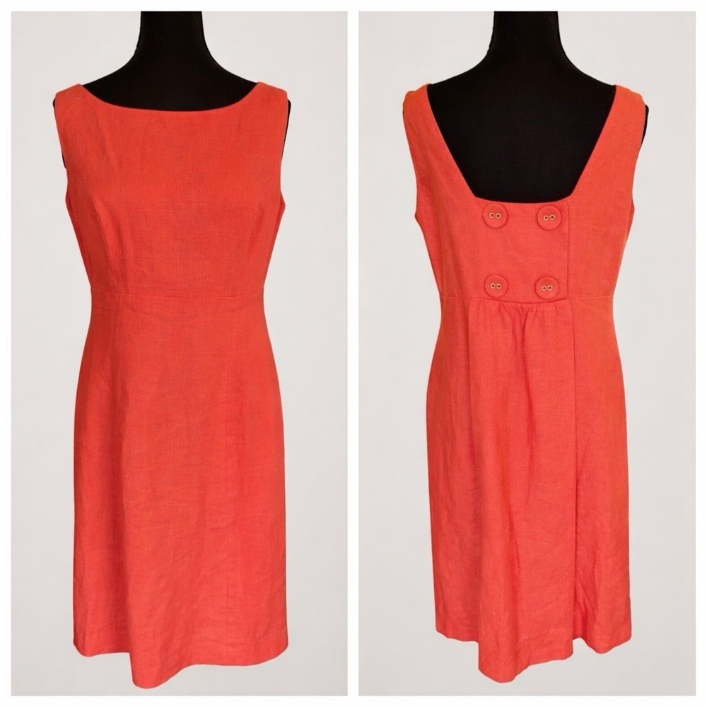 Talbots Pure Irish Linen Sz 8 Midi Sleeveless Dress Red Orange Coastal Office